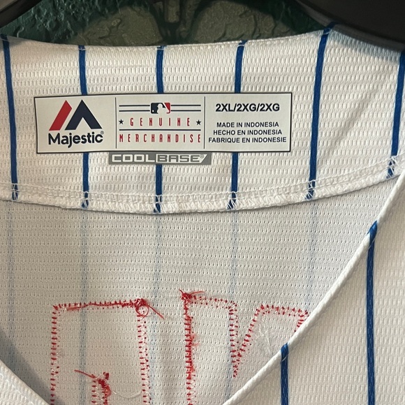 Kris Bryant size 2XL Majestic Cubs White and Blue Striped Men's Shirt - Picture 2 of 4